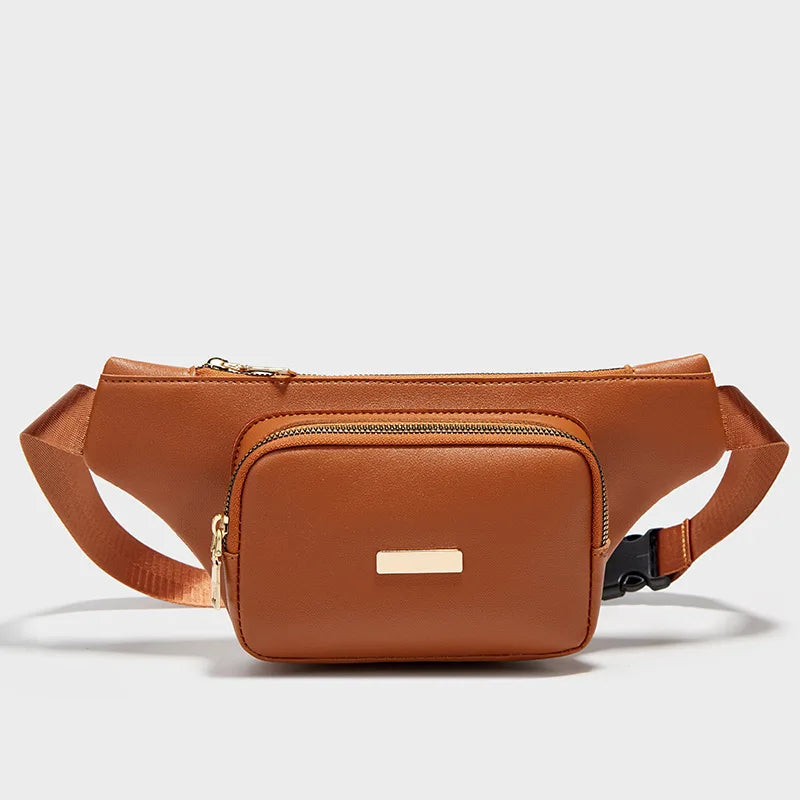 Women Solid Chest Bag Multi-functional Waist Bag PU Leather Casual