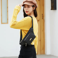 Women Solid Chest Bag Multi-functional Waist Bag PU Leather Casual