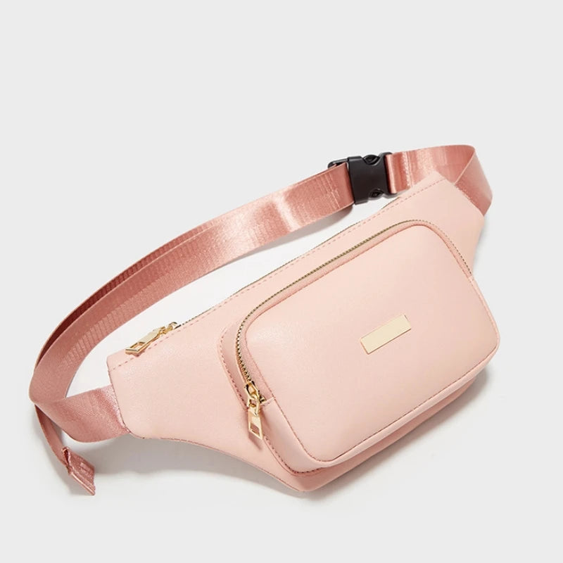 Women Solid Chest Bag Multi-functional Waist Bag PU Leather Casual
