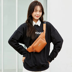 Women Solid Chest Bag Multi-functional Waist Bag PU Leather Casual
