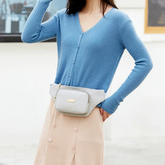 Women Solid Chest Bag Multi-functional Waist Bag PU Leather Casual