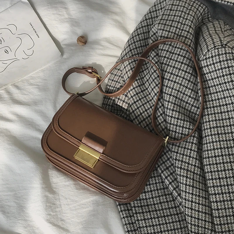 Weave Flap Bags Square Crossbody Bag High PU Leather Women's Handbag