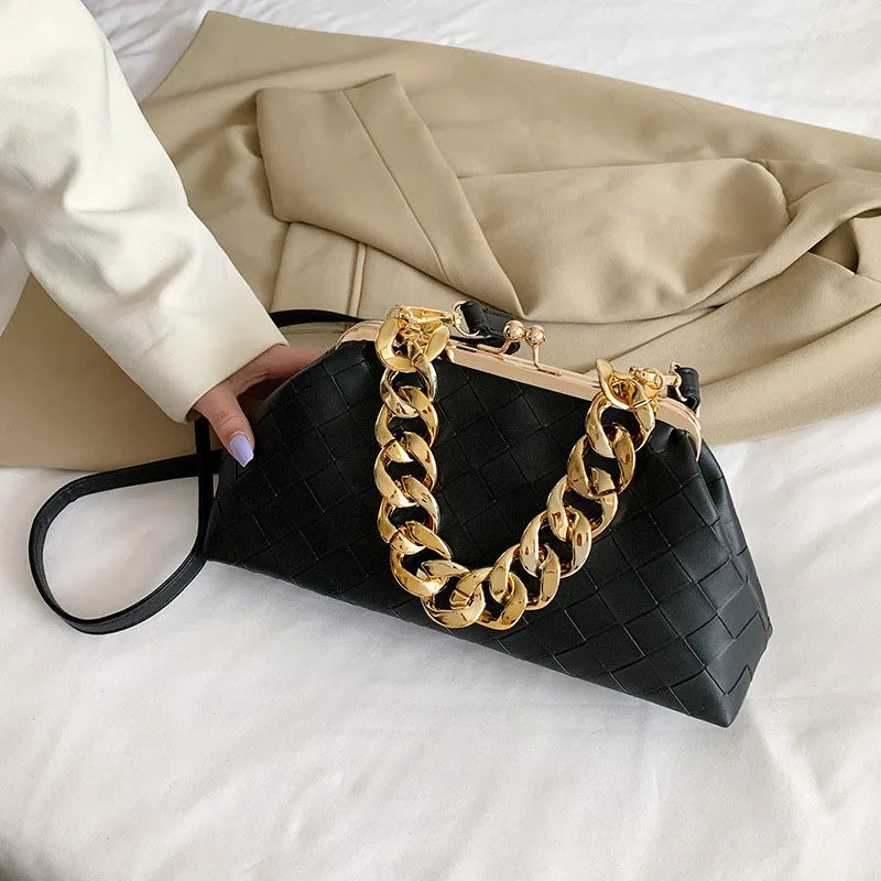 Weave PU Leather Crossbody Bags Thick Chain Women's Handbags