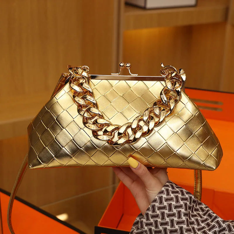 Weave PU Leather Crossbody Bags Thick Chain Women's Handbags