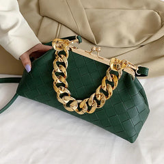 Weave PU Leather Crossbody Bags Thick Chain Women's Handbags