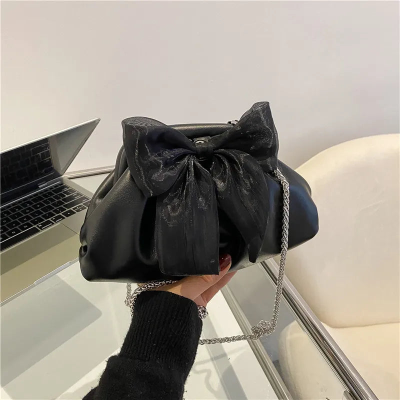 Pleated Bow Evening Party Crossbody Bag for Women