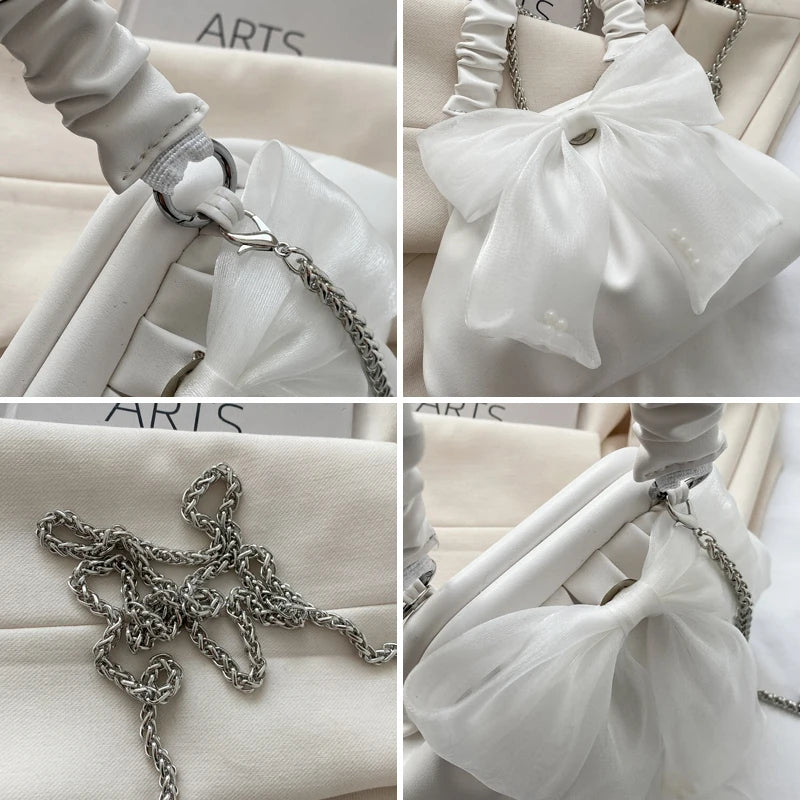 Pleated Bow Evening Party Crossbody Bag for Women