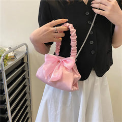 Pleated Bow Evening Party Crossbody Bag for Women