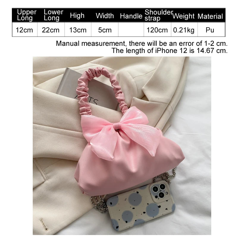Pleated Bow Evening Party Crossbody Bag for Women