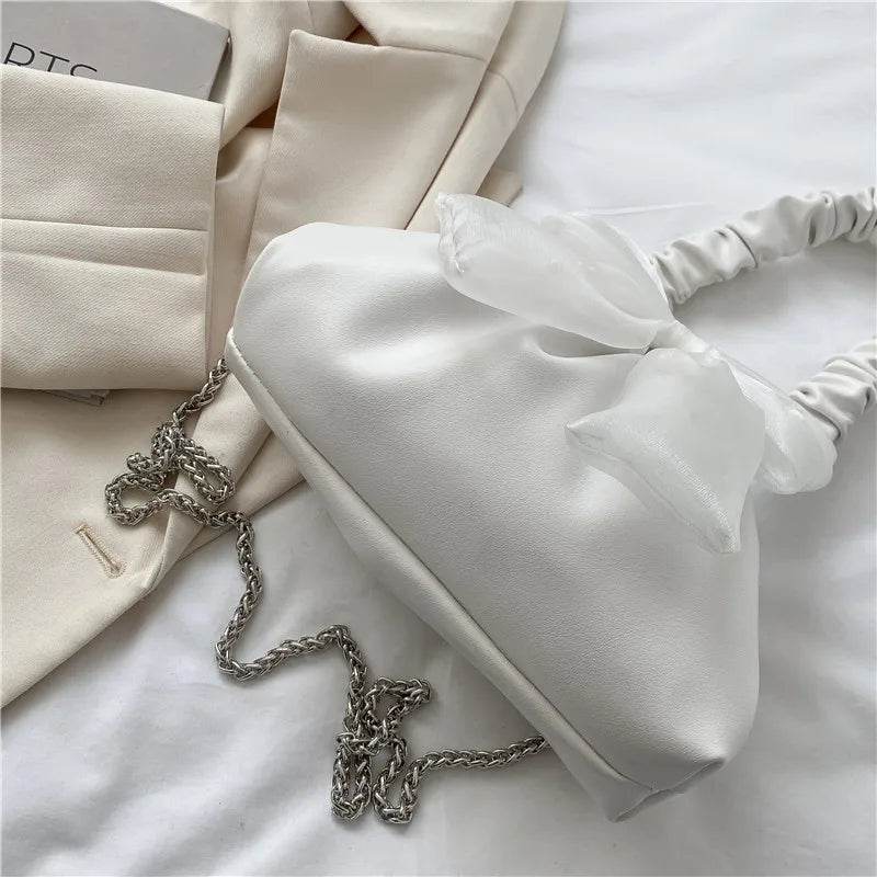 Pleated Bow Evening Party Crossbody Bag for Women