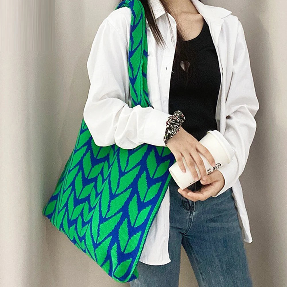 Wheat Ears Knitting Women Shoulder Bag Crochet Handbag High Big Tote Shopper Bag