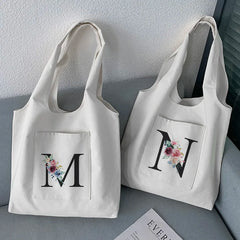Initial Letter Pattern Print Shoulder Bag Soft Commuter Tote
