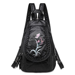 Embroidery Leather Backpack Women Travel Chest Bag School Bags for Girls