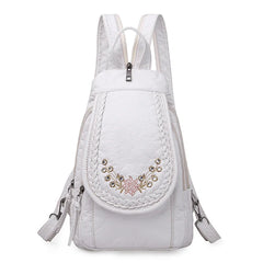 Embroidery Leather Backpack Women Travel Chest Bag School Bags for Girls