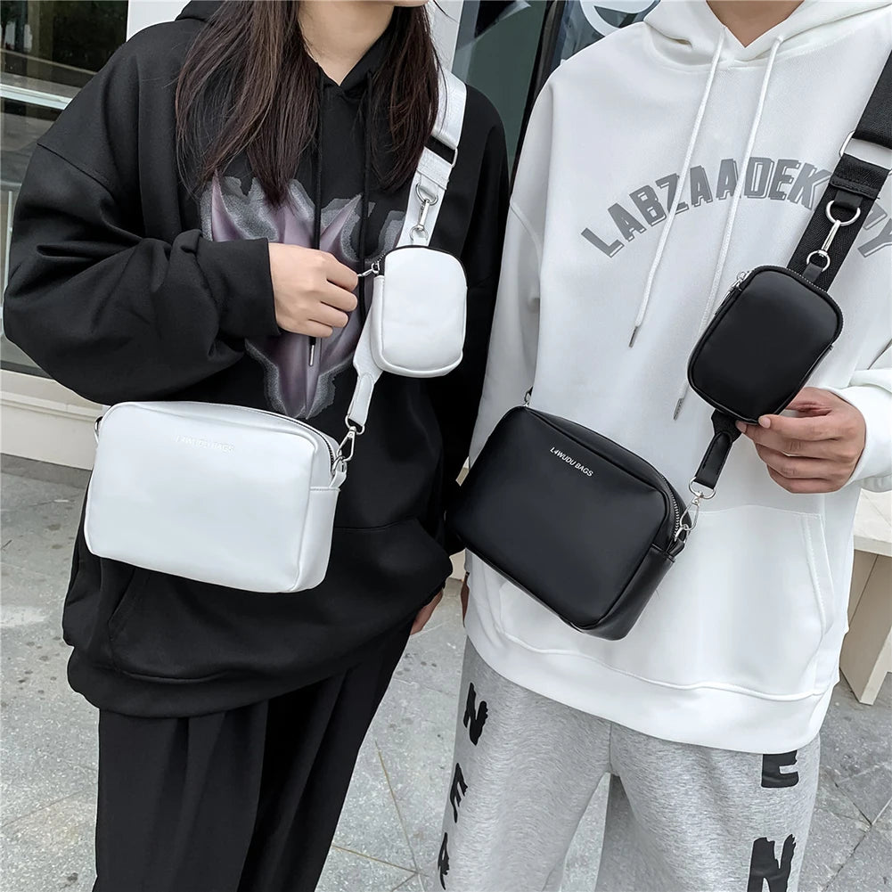 Wide Strap Crossbody Bags PU Leather Small Messenger Travel Handbags