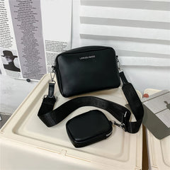 Wide Strap Crossbody Bags PU Leather Small Messenger Travel Handbags