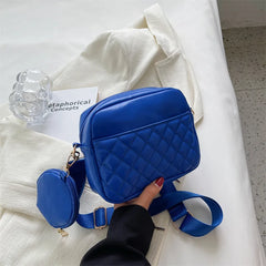 Plaid PU Leather Crossbody Bag Wide Strap Square Handbag