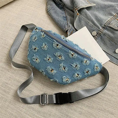 Casual Womens Waist Bag Denim Crossbody Bag Creative Hole Modeling Bags