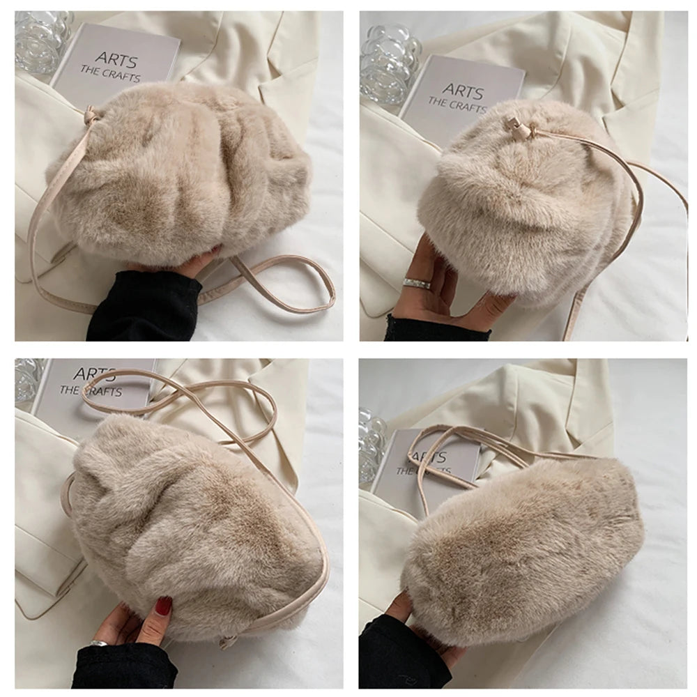 Winter Faux Fur Bags Women Fluffy Plush Cloud Female Shoulder Wallets