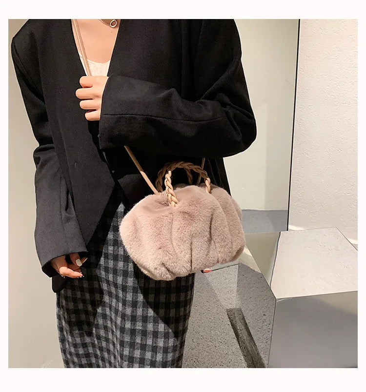 Winter Faux Fur Bags Women Fluffy Plush Cloud Female Shoulder Wallets