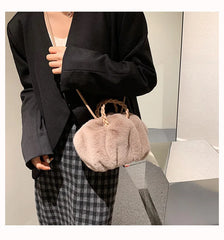 Winter Faux Fur Bags Women Fluffy Plush Cloud Female Shoulder Wallets