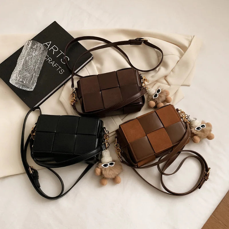 Winter Leather Square Bags Tote Plush Shoulder Crossbody Purse Handbags