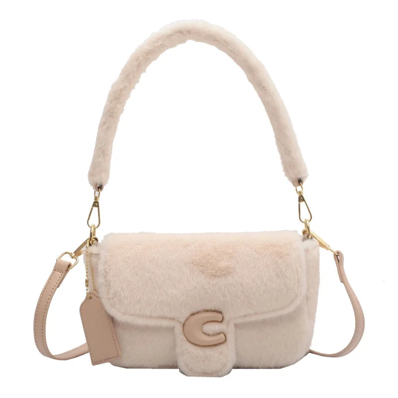 Winter Plush Bags for Women Purple Shoulder Crossbody Bags