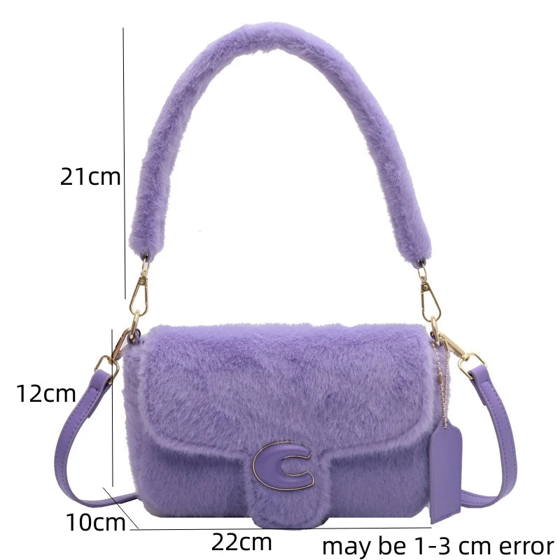 Winter Plush Bags for Women Purple Shoulder Crossbody Bags