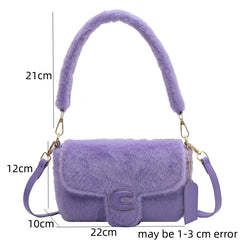Winter Plush Bags for Women Purple Shoulder Crossbody Bags