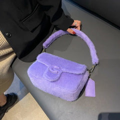 Winter Plush Bags for Women Purple Shoulder Crossbody Bags
