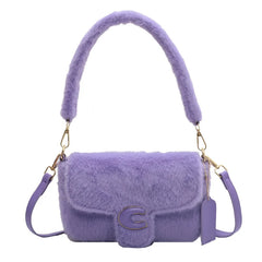 Winter Plush Bags for Women Purple Shoulder Crossbody Bags