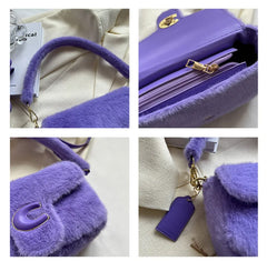 Winter Plush Bags for Women Purple Shoulder Crossbody Bags