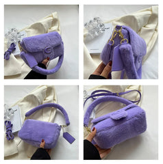 Winter Plush Bags for Women Purple Shoulder Crossbody Bags