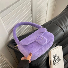 Winter Plush Bags for Women Purple Shoulder Crossbody Bags