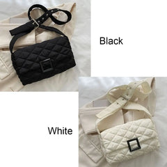Winter Warm Plaid Shoulder Bags Lightweight Down Cotton Padded Quilted Tote Wome
