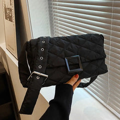 Winter Warm Plaid Shoulder Bags Lightweight Down Cotton Padded Quilted Tote Wome