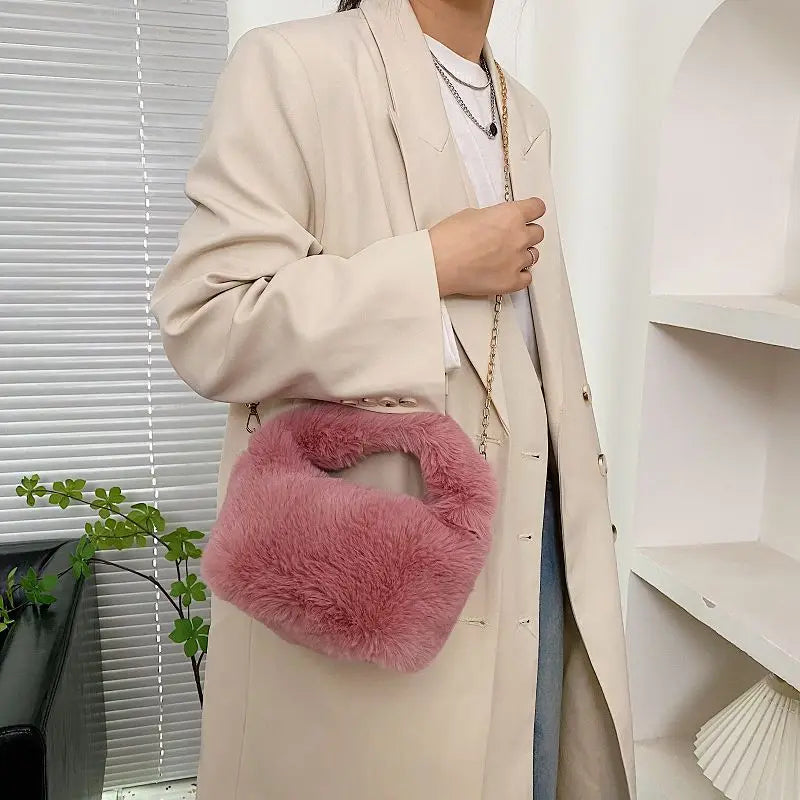 Winter Women Bucket Bag Faux Fur Ladies Small Casual Tote Shoulder Bags