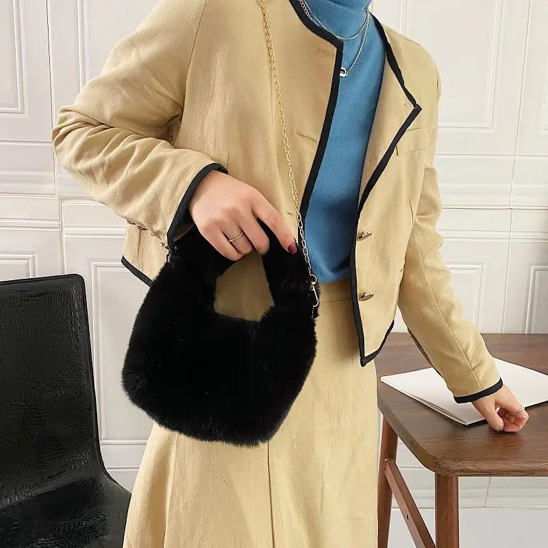 Winter Women Bucket Bag Faux Fur Ladies Small Casual Tote Shoulder Bags