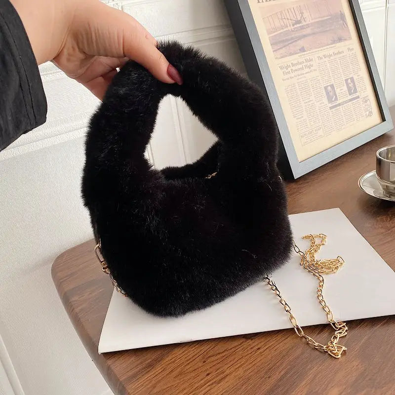 Winter Women Bucket Bag Faux Fur Ladies Small Casual Tote Shoulder Bags