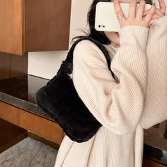 Winter Women Shoulder Bags Plush Hobos Clutch Handbag Soft Fluffy Totes