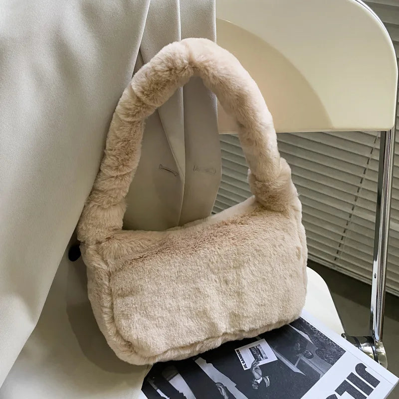Winter Women Shoulder Bags Plush Hobos Clutch Handbag Soft Fluffy Totes