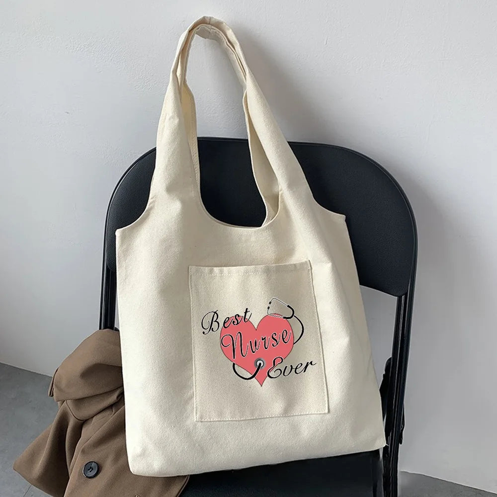 Sweet Style Shopping Bag Tote Bag Casual Commuter Bag Beige Canvas