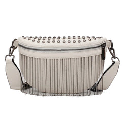 Woman Chest Bag Tassel Rivet Leather Large Capacity Shoulder Crossbody Bag