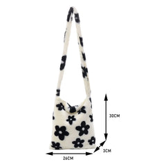 Floral Printed Shoulder Handbag Soft Fluffy Crossbody Large Capacity Bag