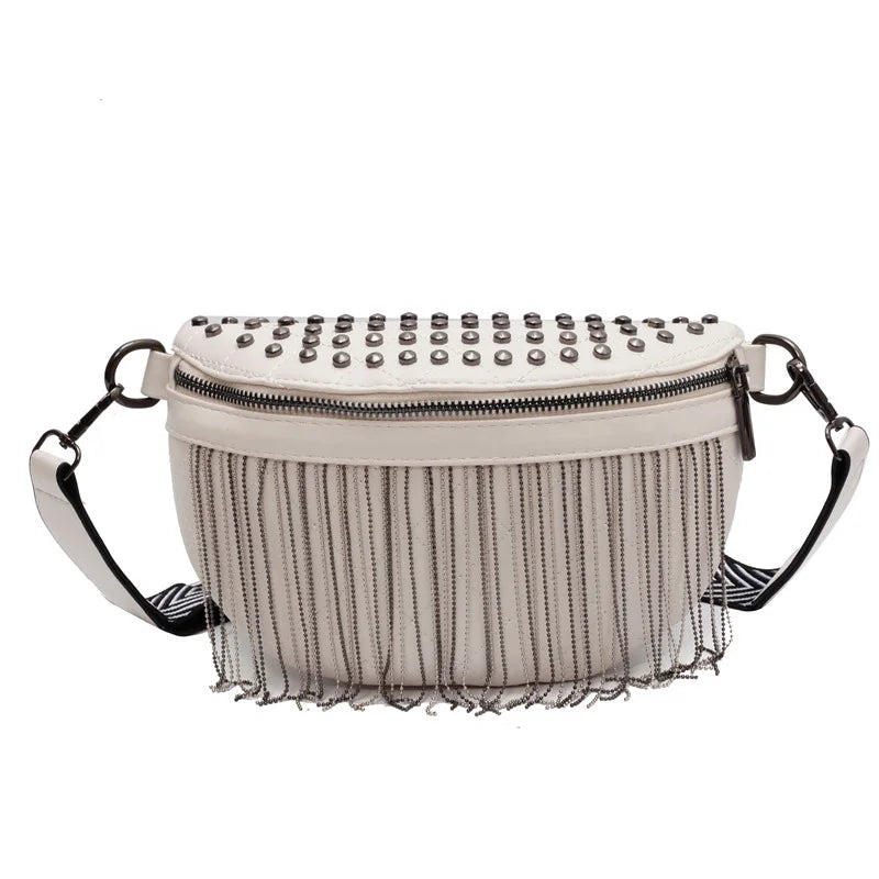 Women Waist Bag Tassel Leather Chest Pack Shoulder Crossbody Chest Bags