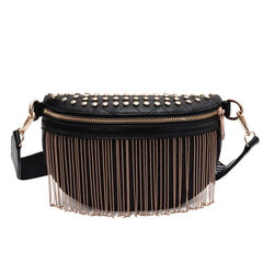 Women Waist Bag Tassel Leather Chest Pack Shoulder Crossbody Chest Bags