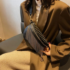 Women Waist Bag Tassel Leather Chest Pack Shoulder Crossbody Chest Bags