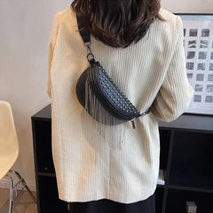 Women Waist Bag Tassel Leather Chest Pack Shoulder Crossbody Chest Bags