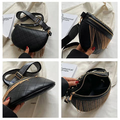 Women Waist Bag Tassel Leather Chest Pack Shoulder Crossbody Chest Bags
