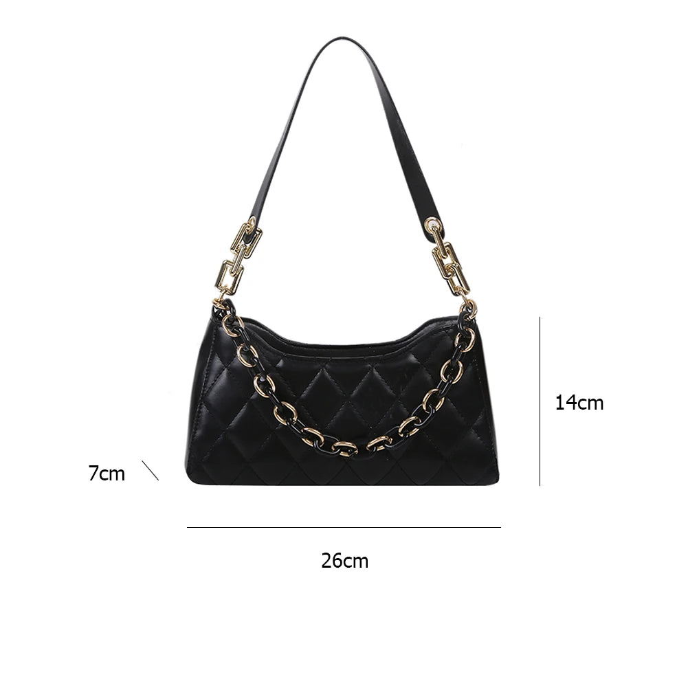 Women Acrylic Chain Handbags Lattice Pattern Underarm Purse